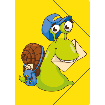 Eckspanner aus Polypropylen mit einer cartoonhaften Schnecke, die einen Brief trägt.