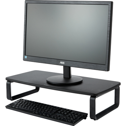 Monitorständer mit einem Monitor und einer Tastatur auf der Plattform zur ergonomischen Nutzung.