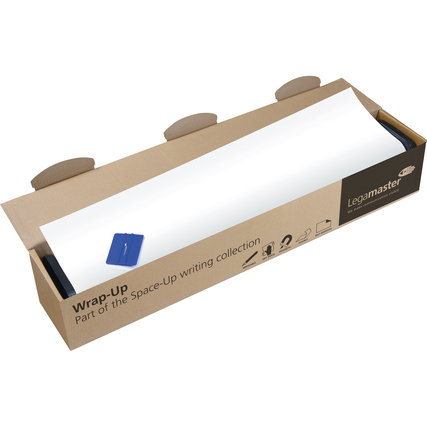 Weißes Whiteboardfolie-Rolle in der Verpackung mit Montagezubehör.