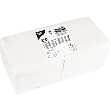 Weiße Servietten in einer Packung mit 250 Stück, auf einem weißen Hintergrund dargestellt.