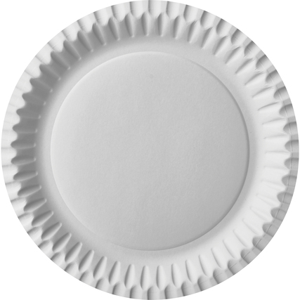 Weißer Pappteller mit gewelltem Rand, Ansicht von oben.