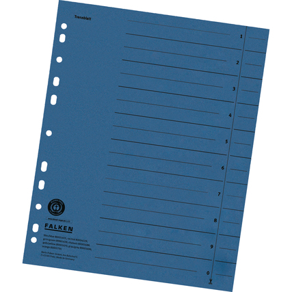 Blaues Trennblatt mit Linien und Zahlen von 1 bis 10, geeignet für Ordner.