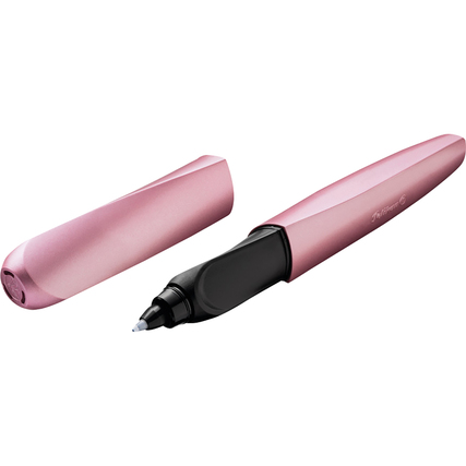 Tintenroller in rosa mit abnehmbarem Deckel und ergonomischer Form.