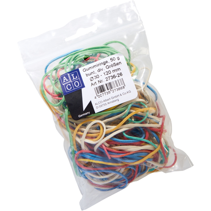 ALCO Gummiring 30-120mm Kautschuk farbig sortiert 50 g/Pack.