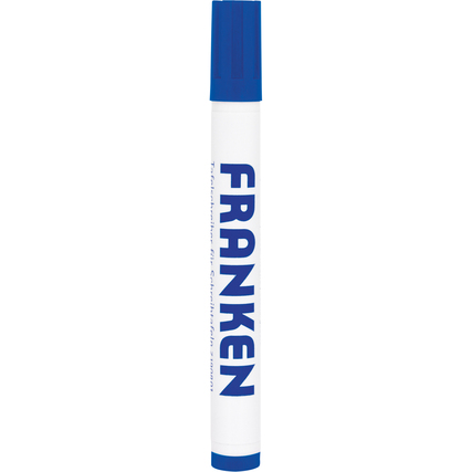 Blauer Whiteboardmarker in weißer Verpackung mit blauer Schrift.