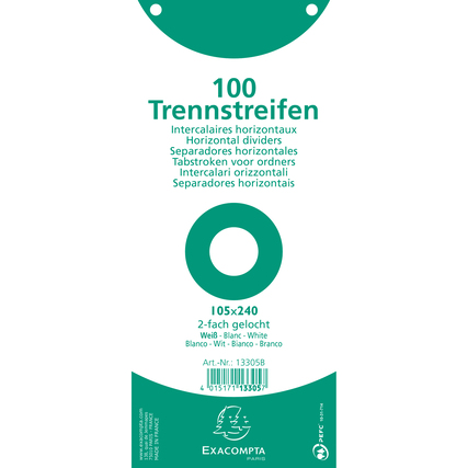 Weißer Trennstreifen für Ordner mit zwei Löchern, geeignet für individuelle Beschriftung.