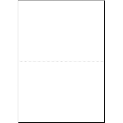 Weißes DIN A4 Blatt mit durchgehender, feiner Microperforation in der Mitte für zwei A5 Seiten.