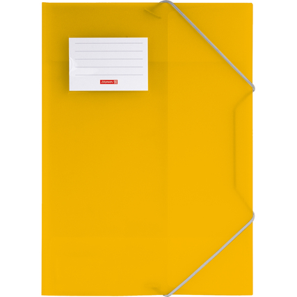 Gelbe, transluzente Sammelmappe im DIN A4 Format mit einem beschriftbaren Etikett.