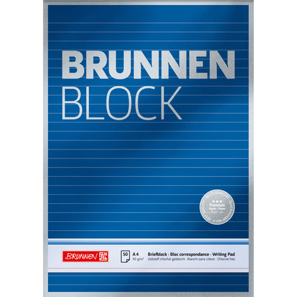 Blauer DIN A4 Briefblock mit liniertem Papier und 50 Blatt.
