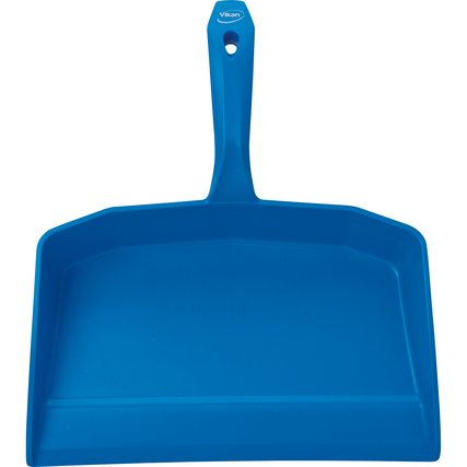 Blaue Kehrschaufel mit breitem Rand und ergonomischem Griff.