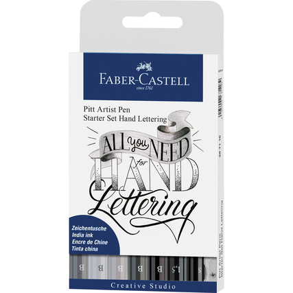 Set mit Pitt Artist Pens für Hand Lettering in Verpackung mit Anleitungen.