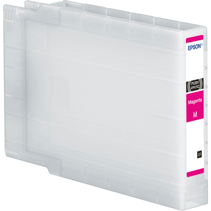 Magenta Tintenpatrone in transparenter Verpackung mit seitlicher Etikettierung.