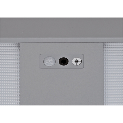 Nahaufnahme der Sensoren und Anschlüsse der silbernen MAULjuvis Stehleuchte.