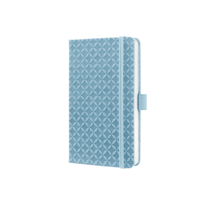 Liniertes Notizbuch im Format DIN A6 in himmelblau mit strukturiertem Cover.