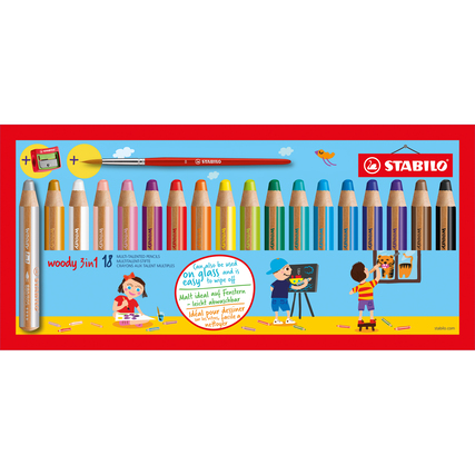 STABILO® Buntstift woody 3 in 1 inkl. Spitzer, Pinsel 18 St./Pack. Produktbild pa_produktabbildung_1 XL