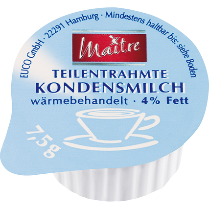 Kaffeerahm in kleiner, runder Verpackung mit blauer Oberfläche und Tassen-Symbol.