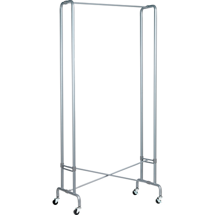 Faltbare Rollgarderobe FOLDY auf Rollen in silberner Farbe, unverziert und komplett montiert.