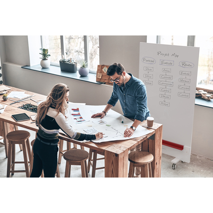 Mobiles Whiteboard in einem solchen Nutzungsszenario mit zwei Personen an einem Tisch.