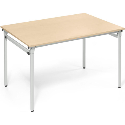 Klapptisch aus Ahorn in stabiler 4-Fuß-Konstruktion, frontalansicht, mit ausgeklapptem Tischformat.