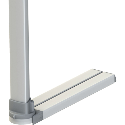 Detailansicht der Standbeine einer blauen Moderationstafel.