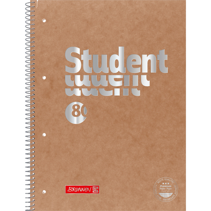 Karierter Collegeblock im DIN A4 Format mit braunem Umschlag und Spiralbindung.