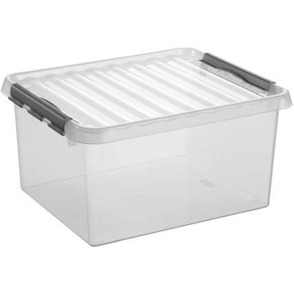 Transparente Aufbewahrungsbox mit Clipverschluss und stabilen Griffen, 36 l.