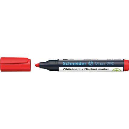 Roter Whiteboard- und Flipchartmarker mit abnehmbarem Deckel und spitzem Farbkopf.