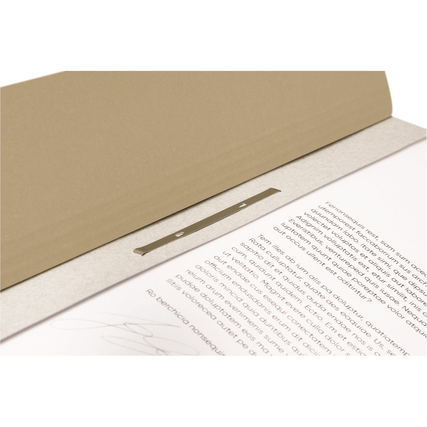 Graues Heft mit einer Öse zur kaufmännischen und Amtsheftung, auf einem Dokument platziert.