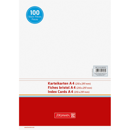Karteikarten im DIN A4 Format, quer, blanko, mit 100 Stück in einer Packung.