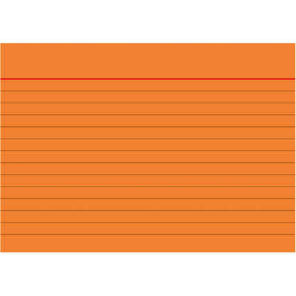 Liniert orangefarbene Karteikarte im querformat DIN A6.
