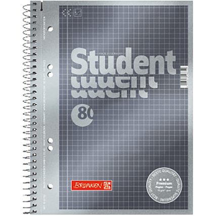 Collegeblock im DIN A5-Format mit kariertem Papier und spiralbindiger Rückenpappe.
