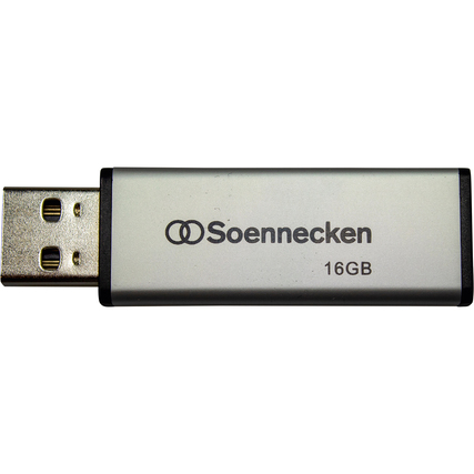 USB-Stick mit 16 Gbyte Kapazität und seitlich wegklappbarem Verschluss in Silber.