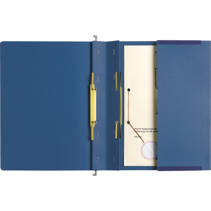 Blauer Hängehefter CLASSIC mit mittigem Beschriftungsfeld und offenen Klappen.