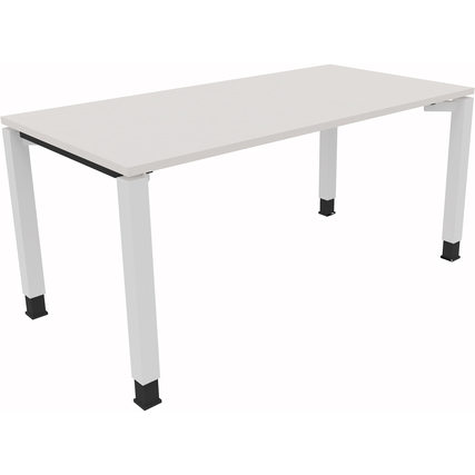 Schreibtisch in diamantweiß mit verstellbaren Füßen, Maße 160 x 68-82 x 80 cm.