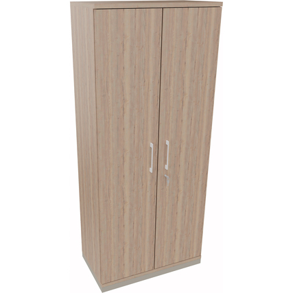 Flügeltürenschrank in silberaluminium mit Eichenoptik, 800 x 1.869 x 442 mm.