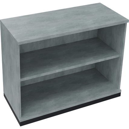 Regal in anthrazit metallic mit zwei Regalböden und Maß 1.000 x 781 x 442 mm.