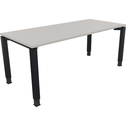 Schreibtisch in lichtgrau mit anthrazitmetallic Vierfußgestell, 180 x 80 x 68-82 cm.
