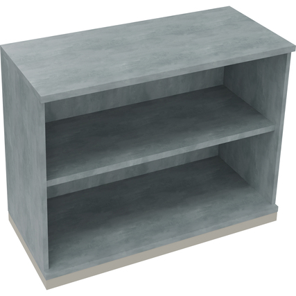 Regal in silberaluminium mit zwei Ordnerhöhen und zwei offenen Regalfächern.