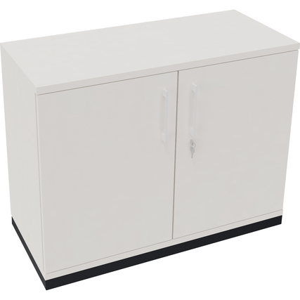Flügeltürenschrank in anthrazit metallic mit zwei Türen und Schlüssel, aus der Seitenansicht.