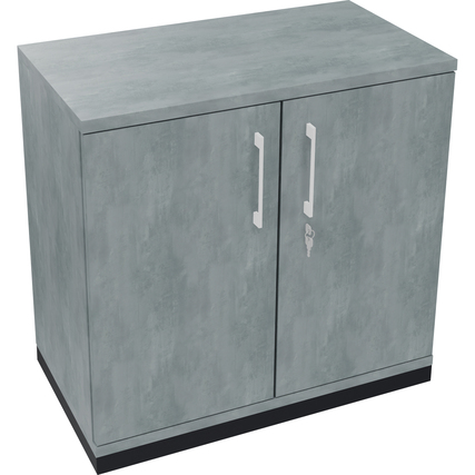 Flügeltürenschrank in anthrazit metallic mit zwei Türen und einem Schlüssel, Seitenansicht.