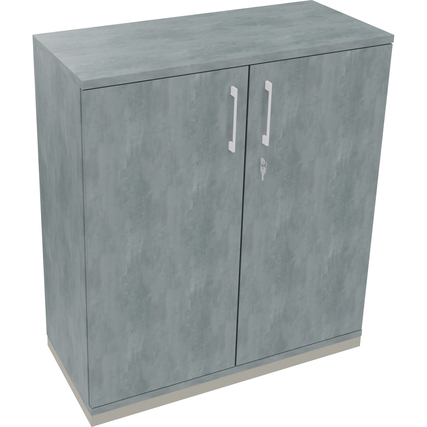 Flügeltürenschrank in Silberaluminium mit Beton-Optik und zwei Türen.