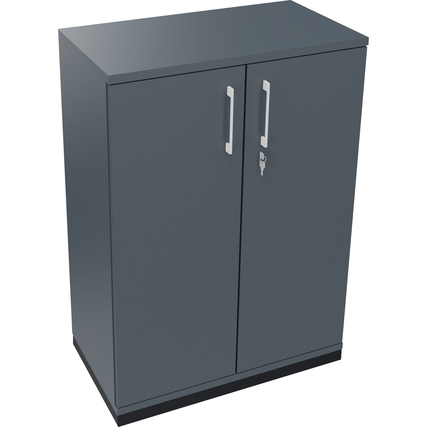 Flügeltürenschrank in anthrazit metallic mit zwei Türen und Schloss.