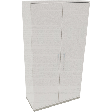 Flügeltürenschrank in silberaluminium und diamantweiß, Frontansicht, Maße 1.000 x 1.869 x 442 mm.