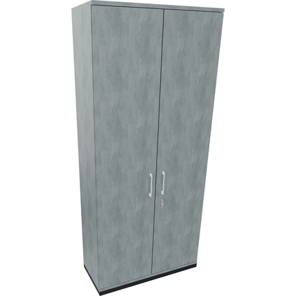 Flügeltürenschrank in anthrazit metallic mit hellgrauem Betonlook, Vorderansicht.