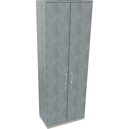 Hochschrank in silberaluminium mit zwei Flügeltüren und Beton-Optik.