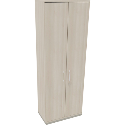 Flügeltürenschrank in silberaluminium mit akazie hell, Ansicht von vorne.