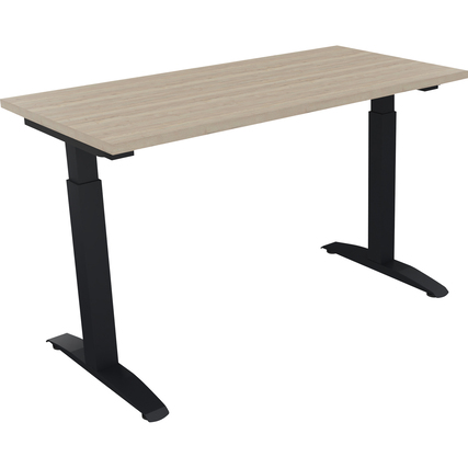 Schreibtisch in Eichenoptik mit anthrazit metallic Beinen, höhenverstellbar.