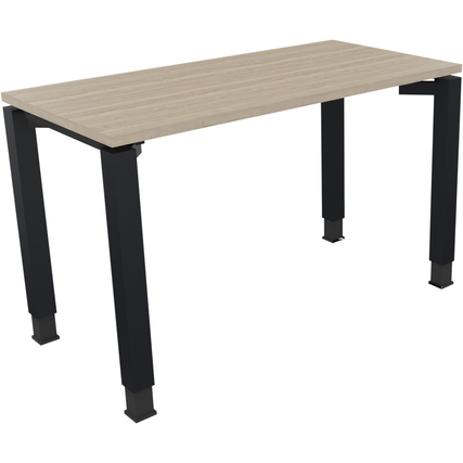 Schreibtisch in Eiche Natur mit anthrazit metallic Vierfußgestell, Ansicht von vorne.