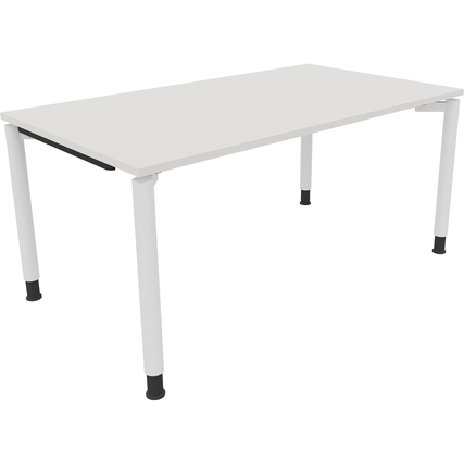 Schreibtisch mit vier runden Füßen, in diamantweiß und verkehrsweiß, 160 x 80 cm.