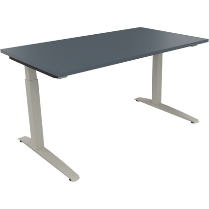 Schreibtisch mit flachem Fußgestell in lavagrau und silberaluminium, Größe 1400 x 650-850 x 800 mm.